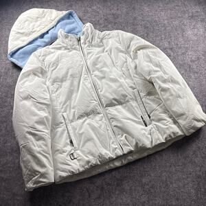 ZeroXposur Men’s L White Puffer Jacket Detachable Hood Blue Fleece Lined